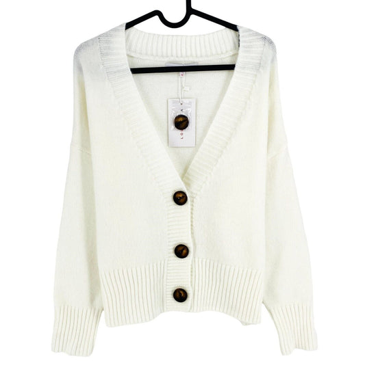 LOLA LIZA Womens White Relaxed Fit Cardigan Sweater Jumper Size S