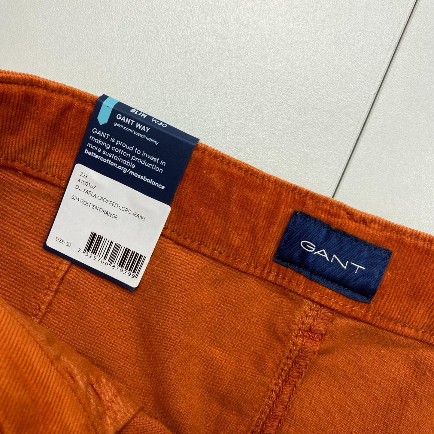 GANT Femmes Orange Foncé FARLA Corduroy Slim Fit Crop Jeans Taille W30