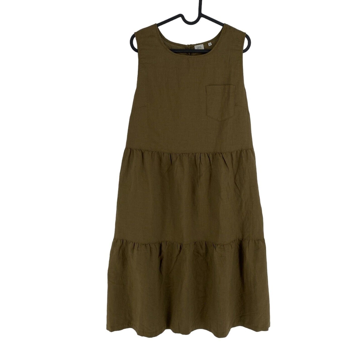 CAMEL ACTIVE Greenish Brown Linen Cotton Sleeveless A Line Ruffle Dress Size M