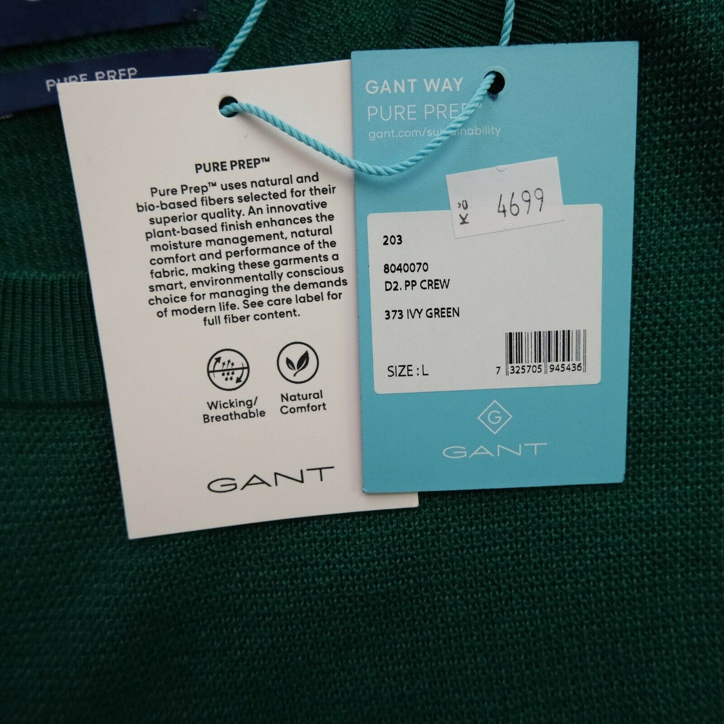 GANT Green Crew Neck Pure Prep Jumper Sweater Size L