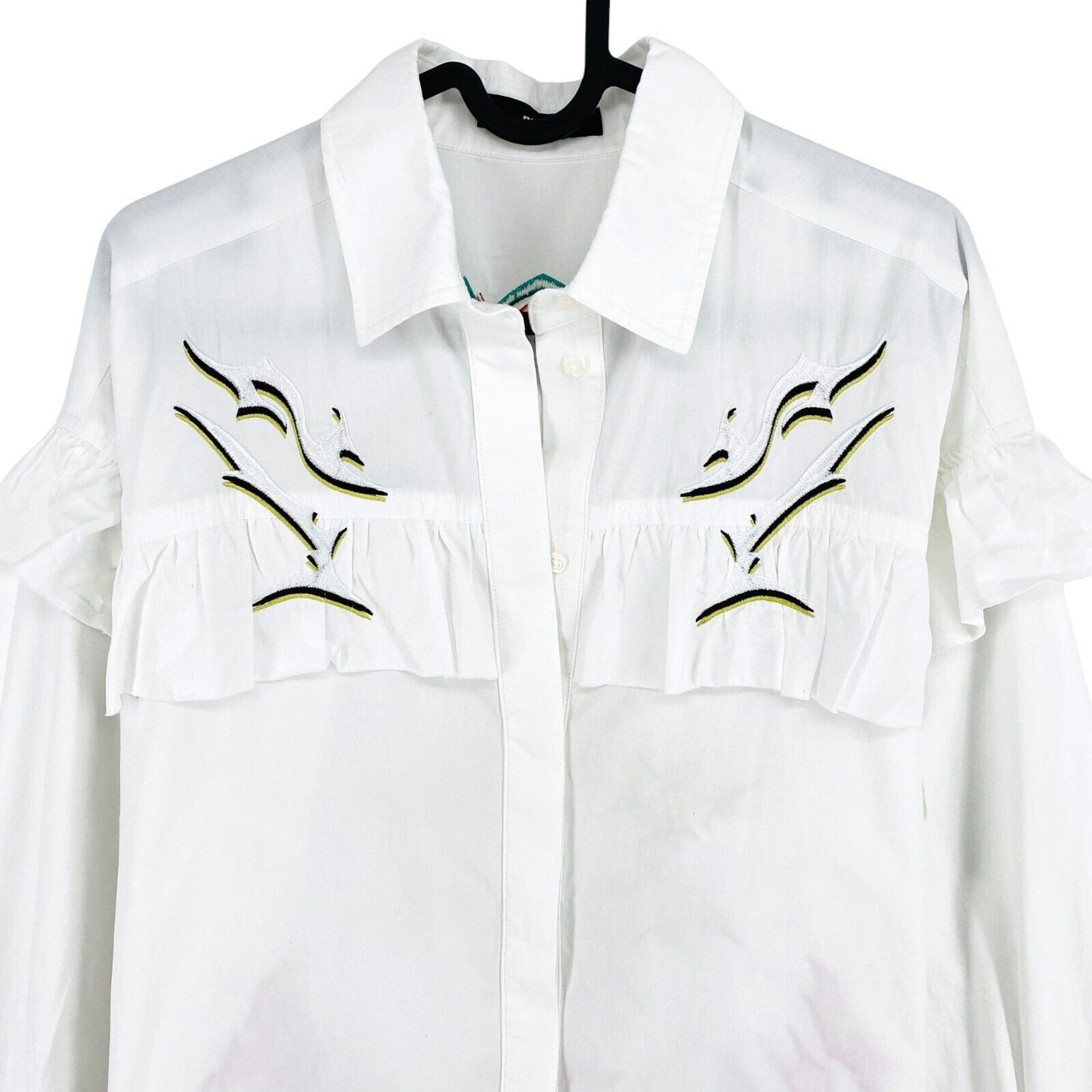 DIESEL White Ruffle Trimmed With Embroidery Shirt Size XS