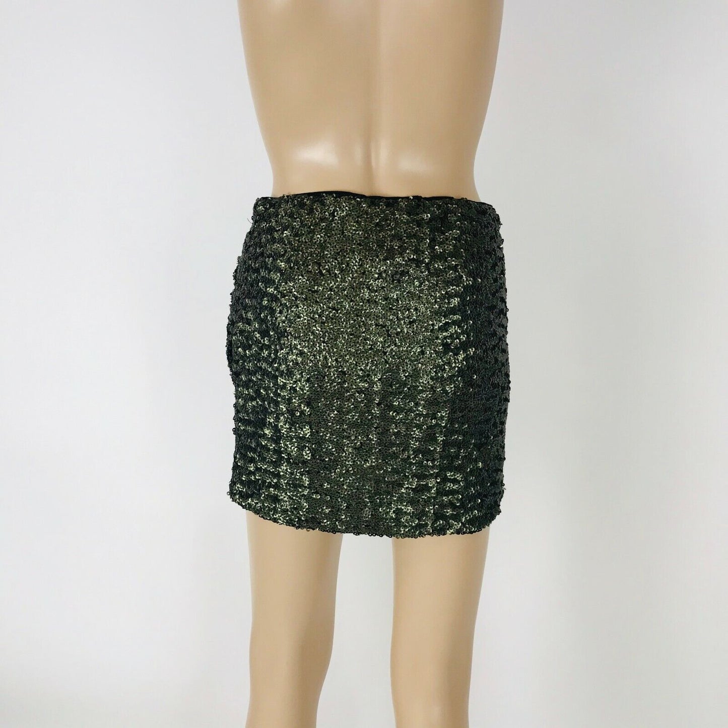 PULL&BEAR Women's Olive Green Sequin Sparkle Stretch Mini Short Skirt Size S W26