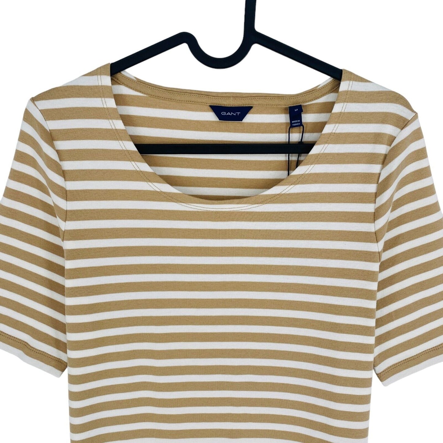 GANT Women Brown Striped 1x1 Rib Crew Neck T Shirt Size M