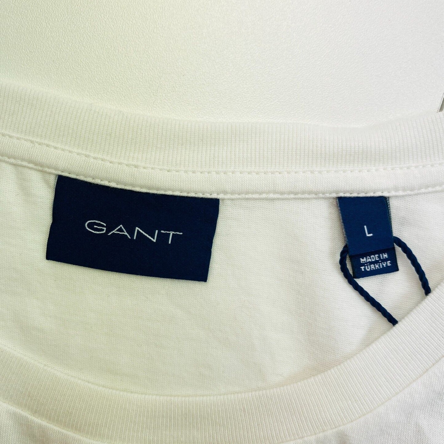 GANT White Slim Mercerized Crew Neck T Shirt Size L