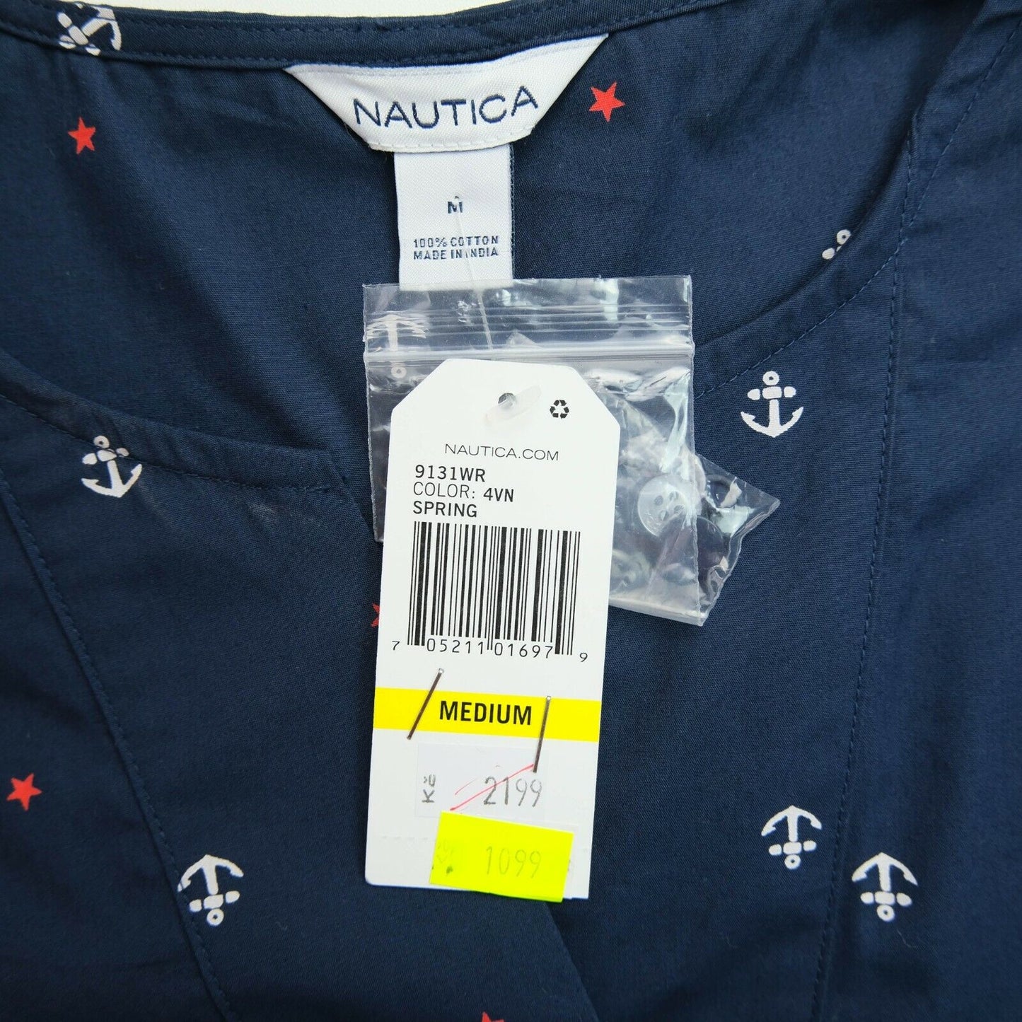 NAUTICA Dark Blue Anchor Print Shirt Blouse Size M