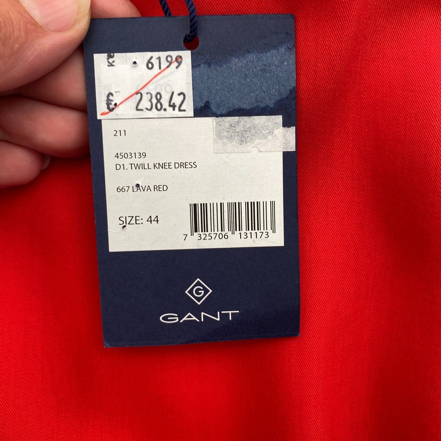 GANT Women Red Twill Knee Dress Size EU 44 UK 16 US 14