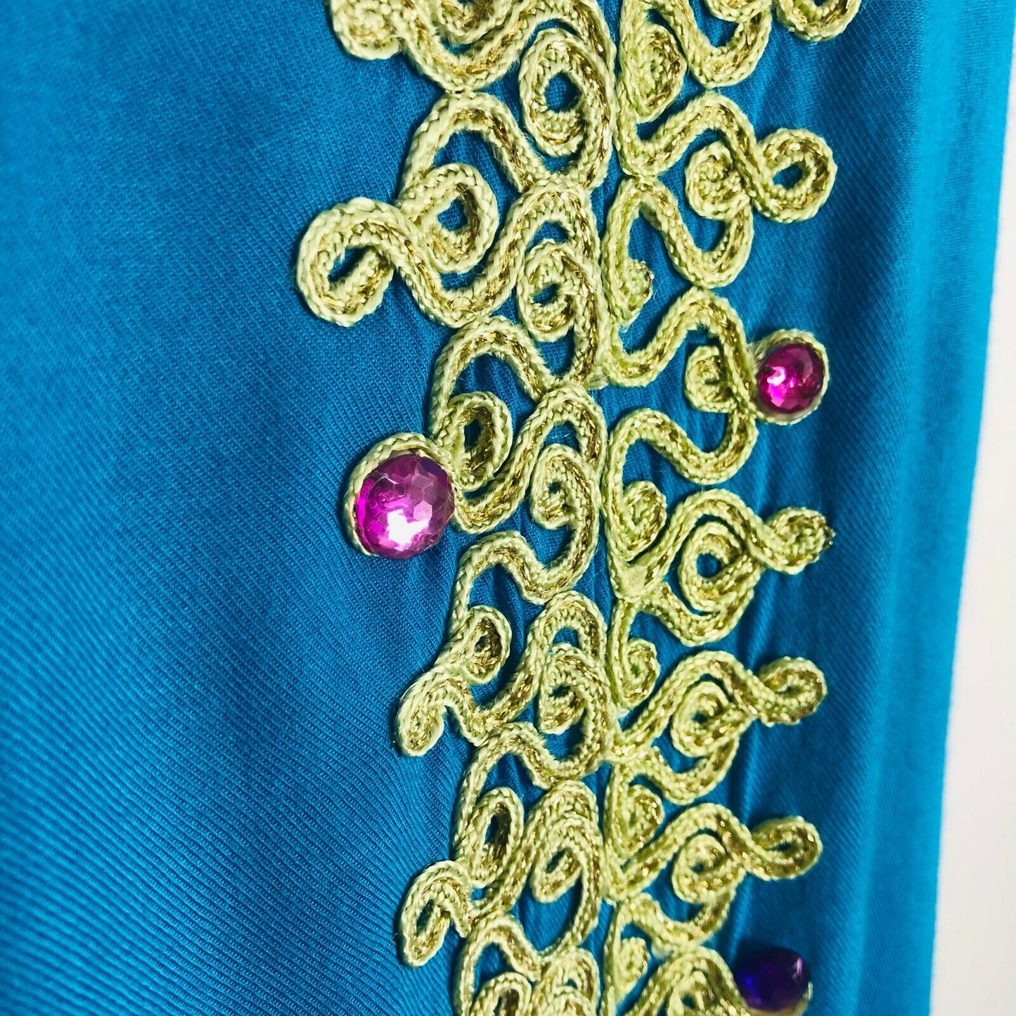 Robe tunique longue caftan brodée en or bleu fait à la main sans marque Taille M