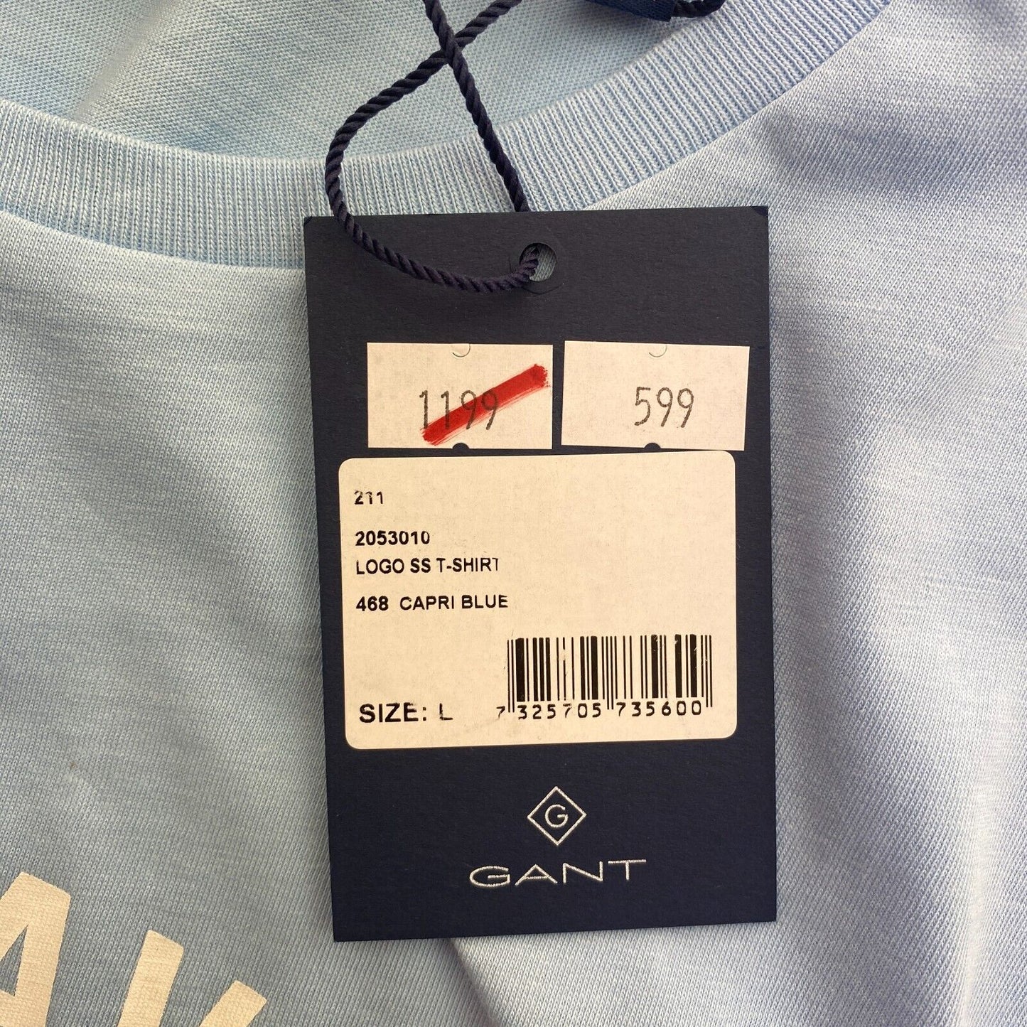 GANT Men Blue Logo Crew Neck Short Sleeves T Shirt Size L