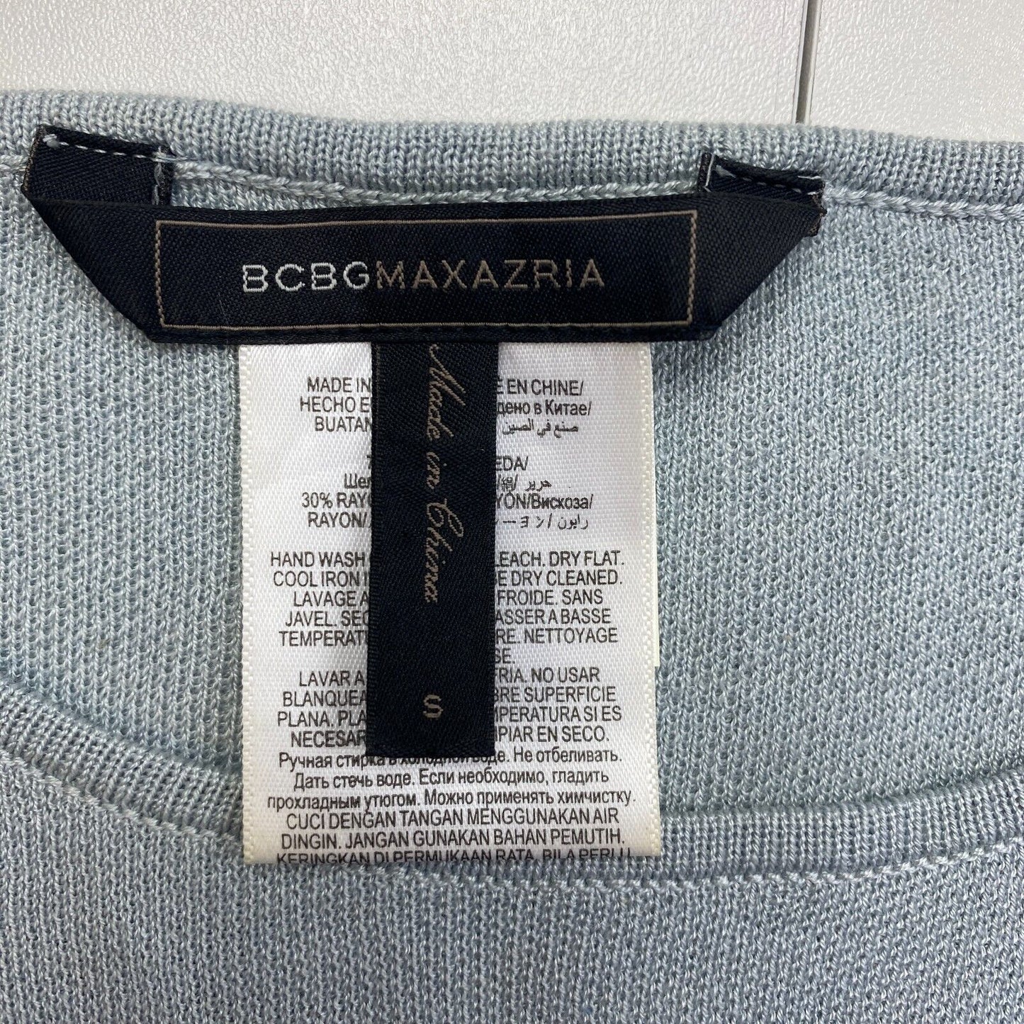 BCBGMAXAZRIA Women Greyish Blue Silk Blend Crew Neck Long Sleeves Top Size S