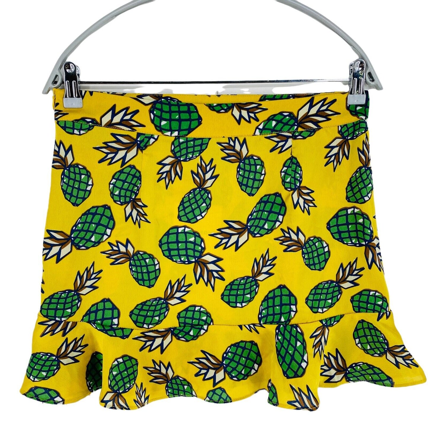 GLAMOROUS PETITE Pineapple Print Yellow Flare Skirt Size EU 40 UK 12 UK 10