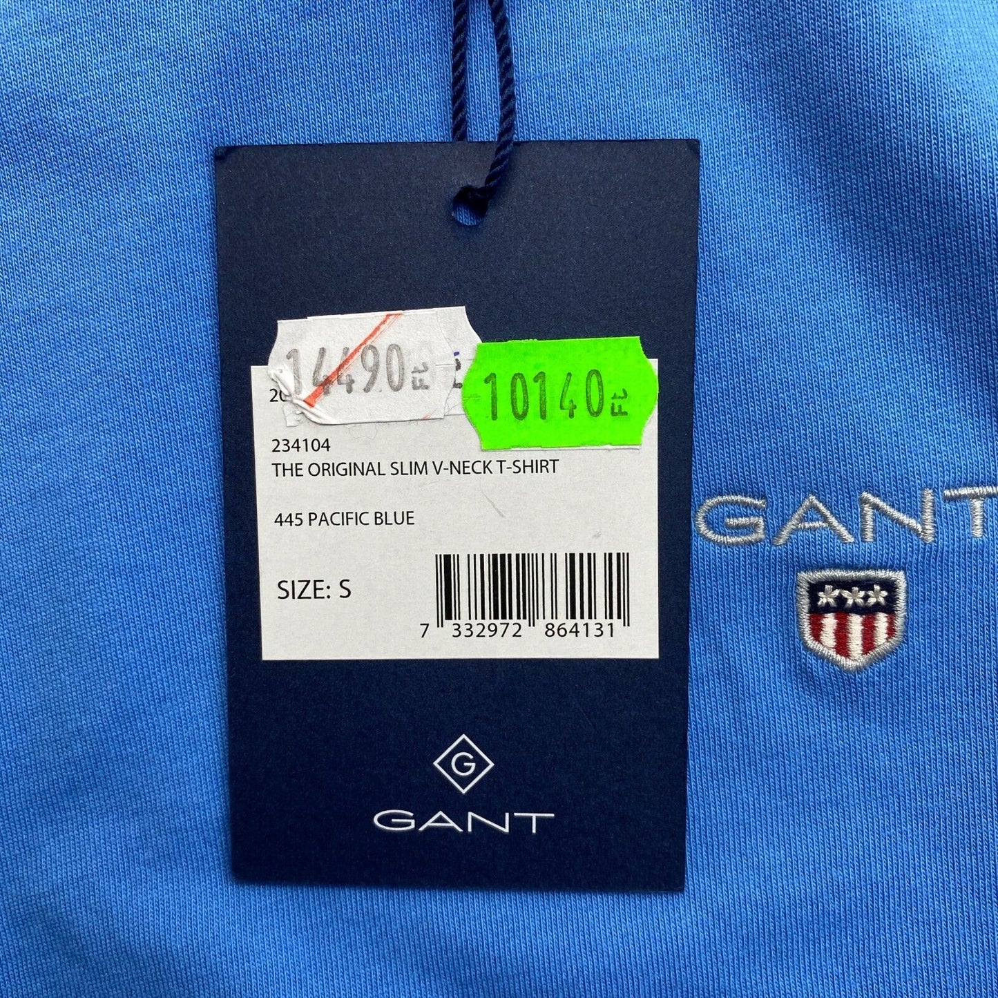 GANT Hellblaues Original Slim T-Shirt mit V-Ausschnitt, Größe S