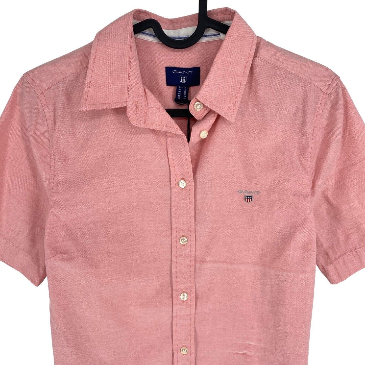 GANT Women Pink Stretch Oxford Solid Short Sleeves Shirt Size EU 36 UK 10 US 6