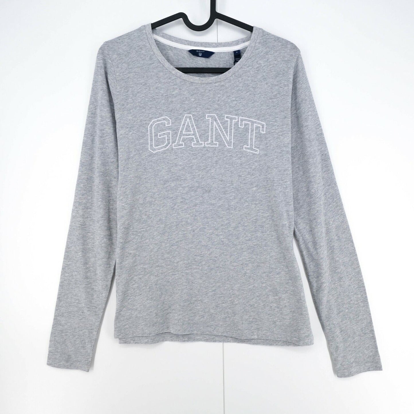 GANT Grey Crew Neck Arch Logo Long Sleeve T Shirt Size S