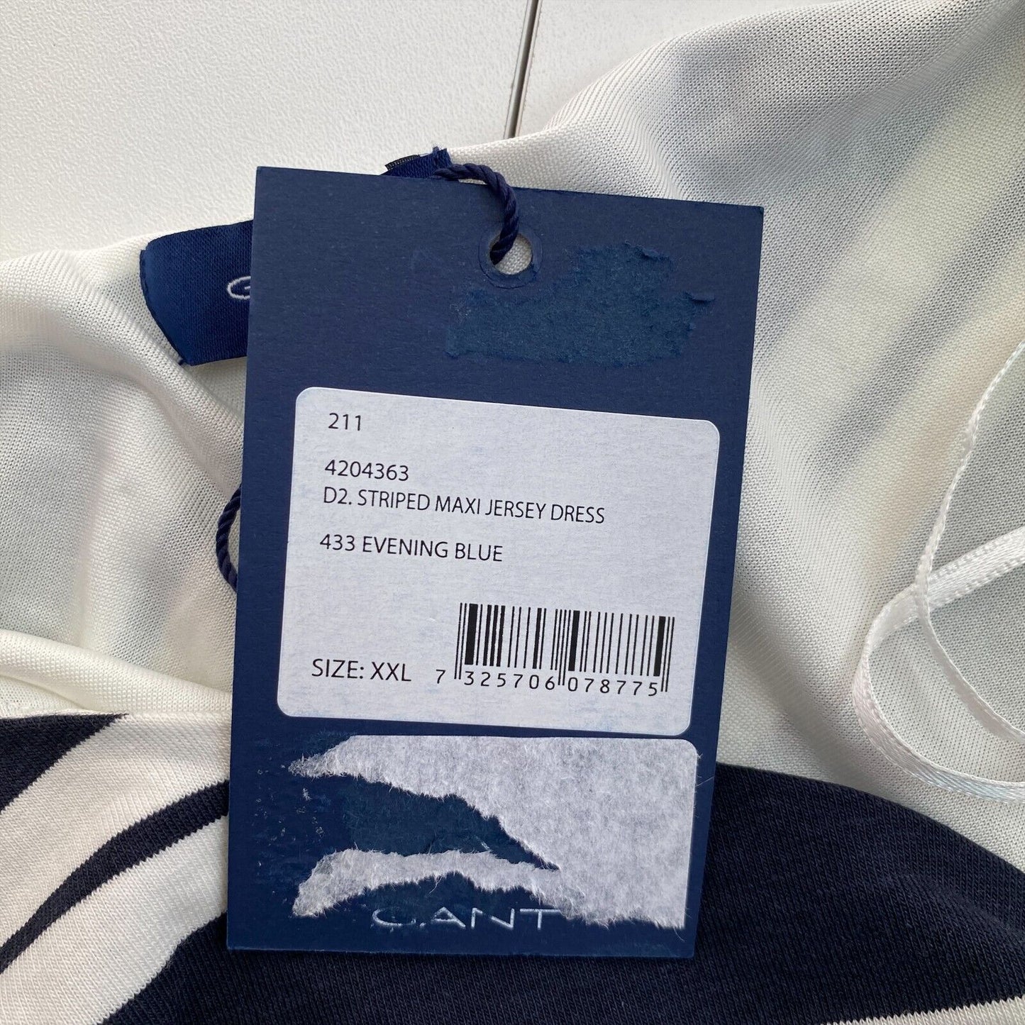 GANT Robe en jersey ceinturée sans manches à rayures bleu marine Maxi Taille 2XL XXL