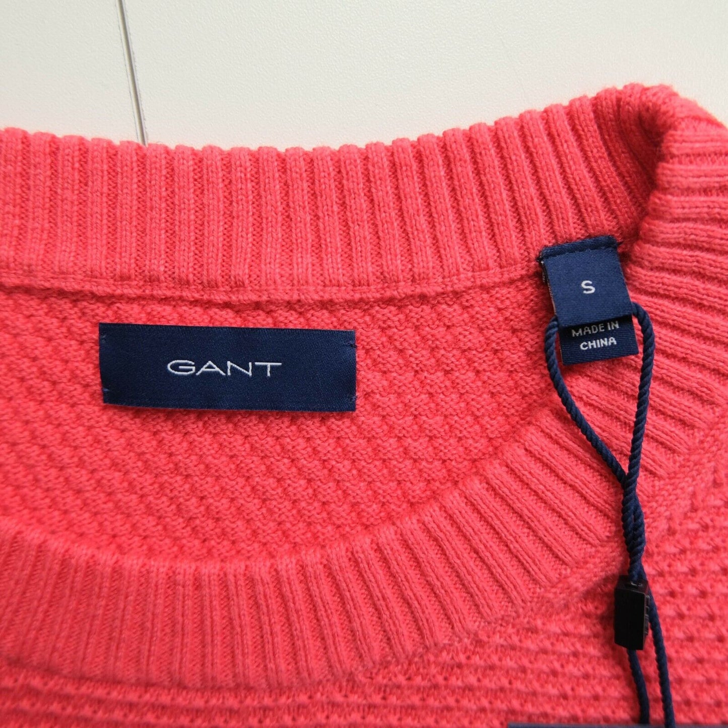 GANT Red Crew Neck Textured Sweater Jumper Size S