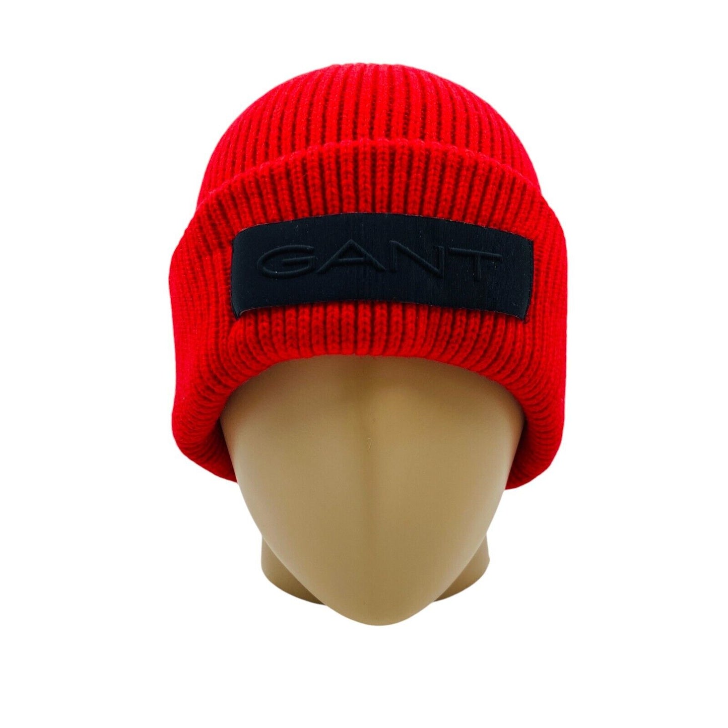 GANT Unisex Red Cotton Wool Blend Beanie Winter Hat One Size