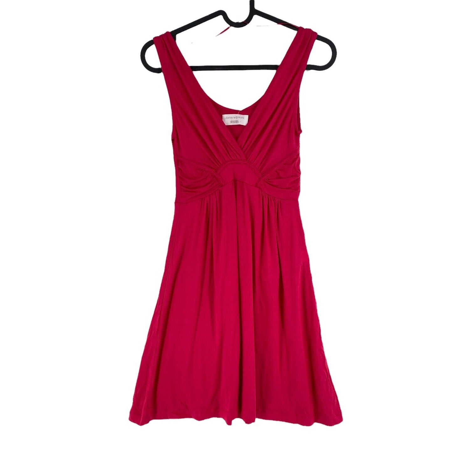 ZARA Rosa ärmelloses Fit &amp; Flare-Kleid aus Jersey mit tiefem V-Ausschnitt, Größe S