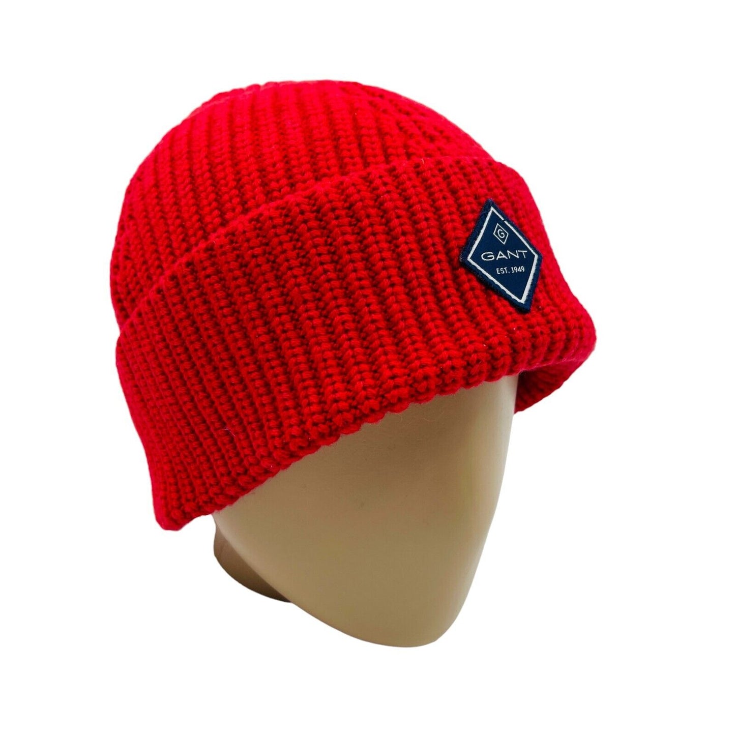 GANT Red Cotton Wool Blend Knit Beanie Hat One Size