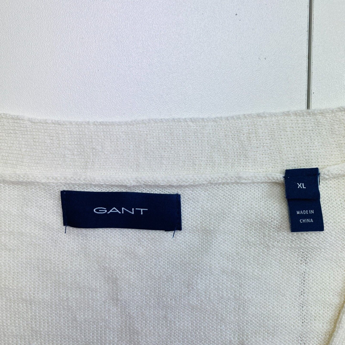 GANT Women White Linen Blend V Neck Jumper Sweater Size XL