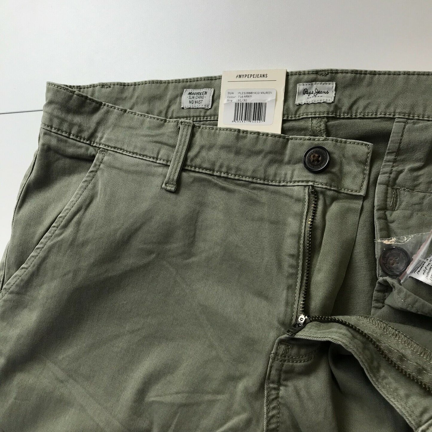 PEPE JEANS MAUREEN Women Green Slim Fit Chino Trousers Size W35