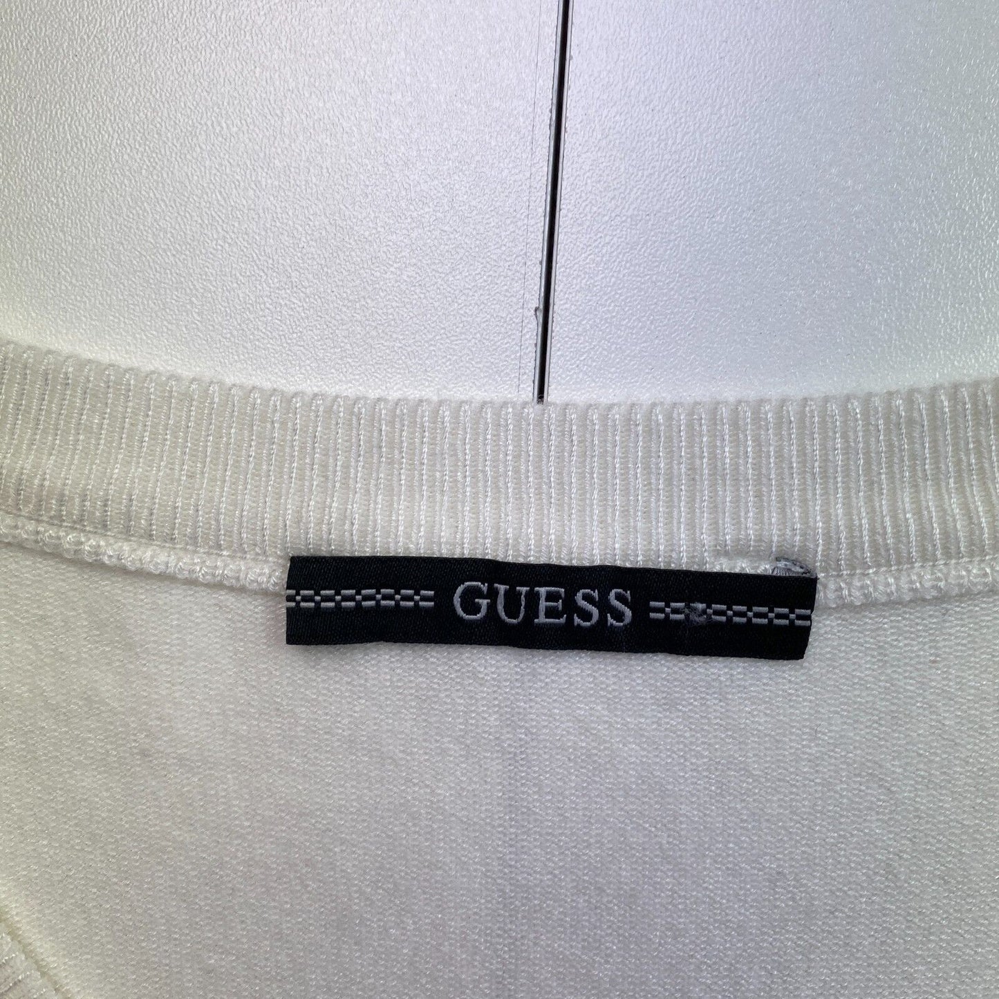 GUESS Women White Beaded Logo Crew Neck Short Sleeves T Shirt Size S