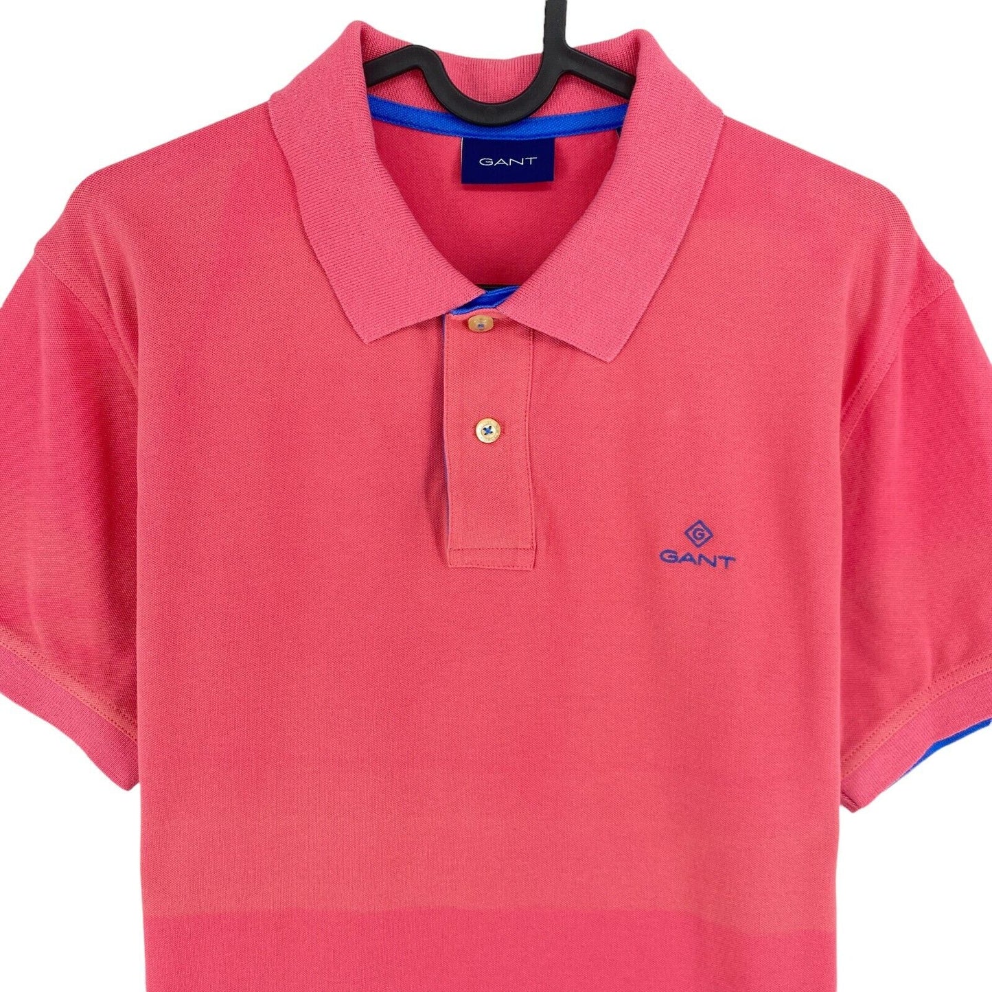 GANT Pink Contrast Collar Pique Rugger Polo Shirt Size M