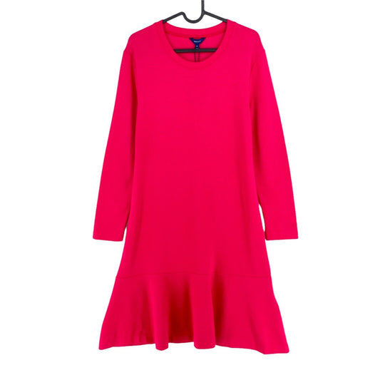 GANT Pink Flounce Detail Long Sleeves Crew Neck Dress Size M