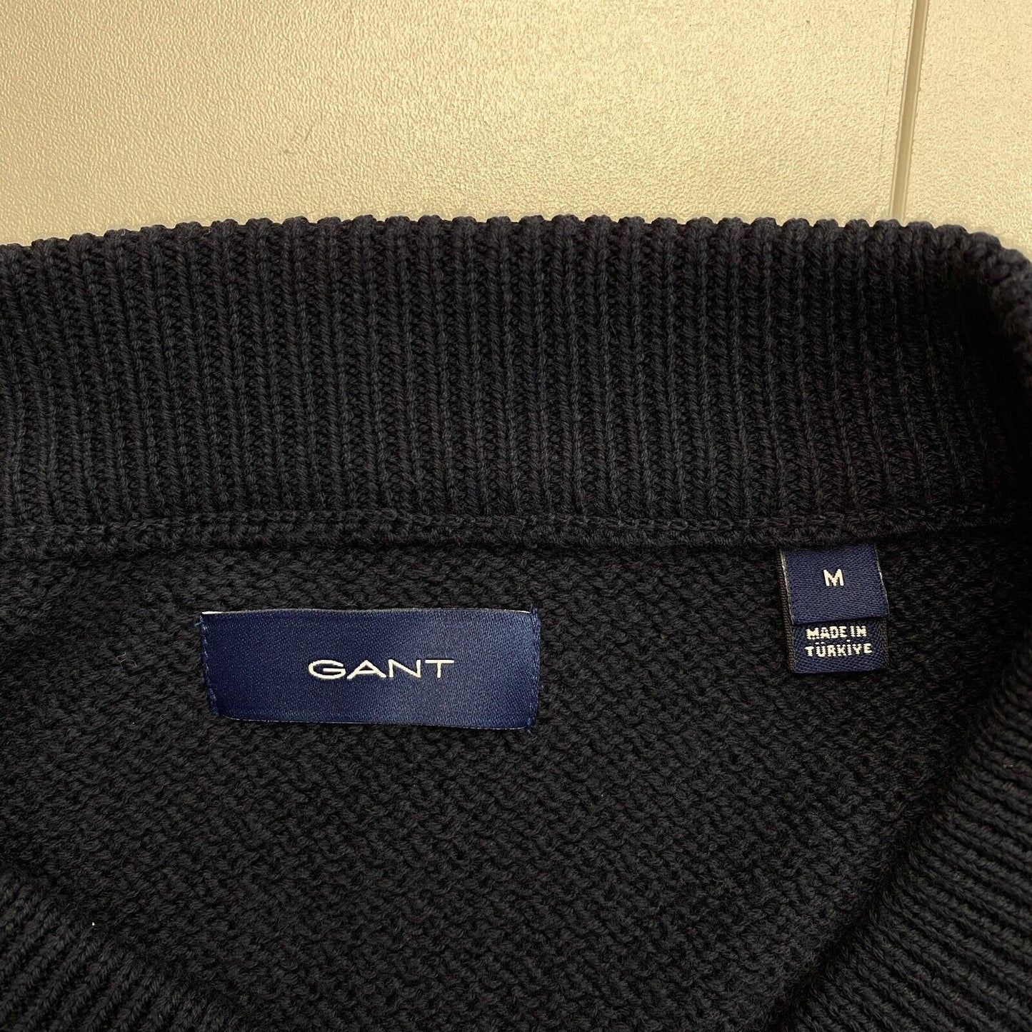 GANT Women Navy Blue Cotton Texture Crew Neck Cardigan Sweater Size M