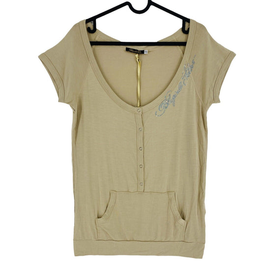 RPR €178 BLUGIRL FOLIES Beige Round Neck Top Blouse Size IT 46 EU 42 UK 14 US 12