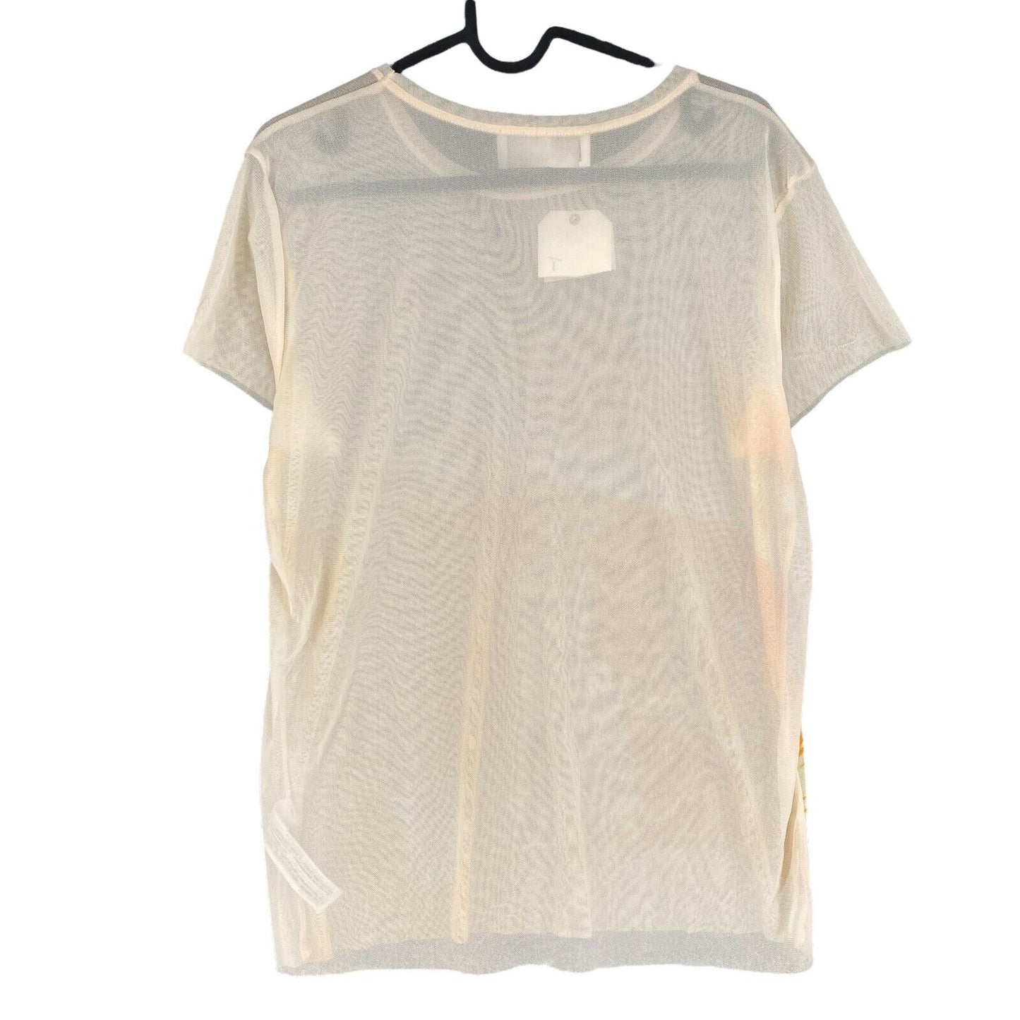 Jara Basic Beige Sheer Short Sleeve Round Neck Tulle T-Shirt Top Size L