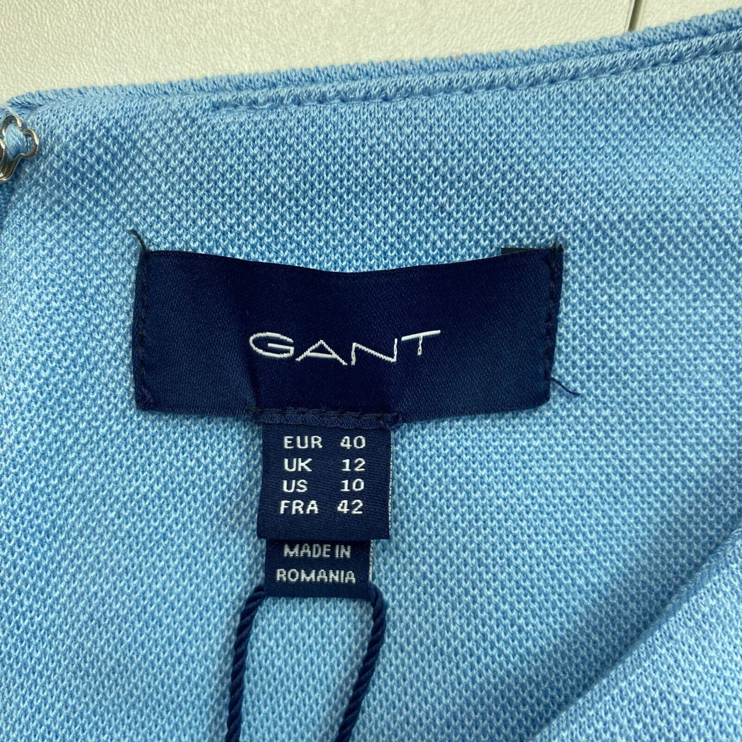 GANT Blaues Jersey-Piqué-Kleid mit kurzen Ärmeln, Größe EU 40, UK 12, US 10