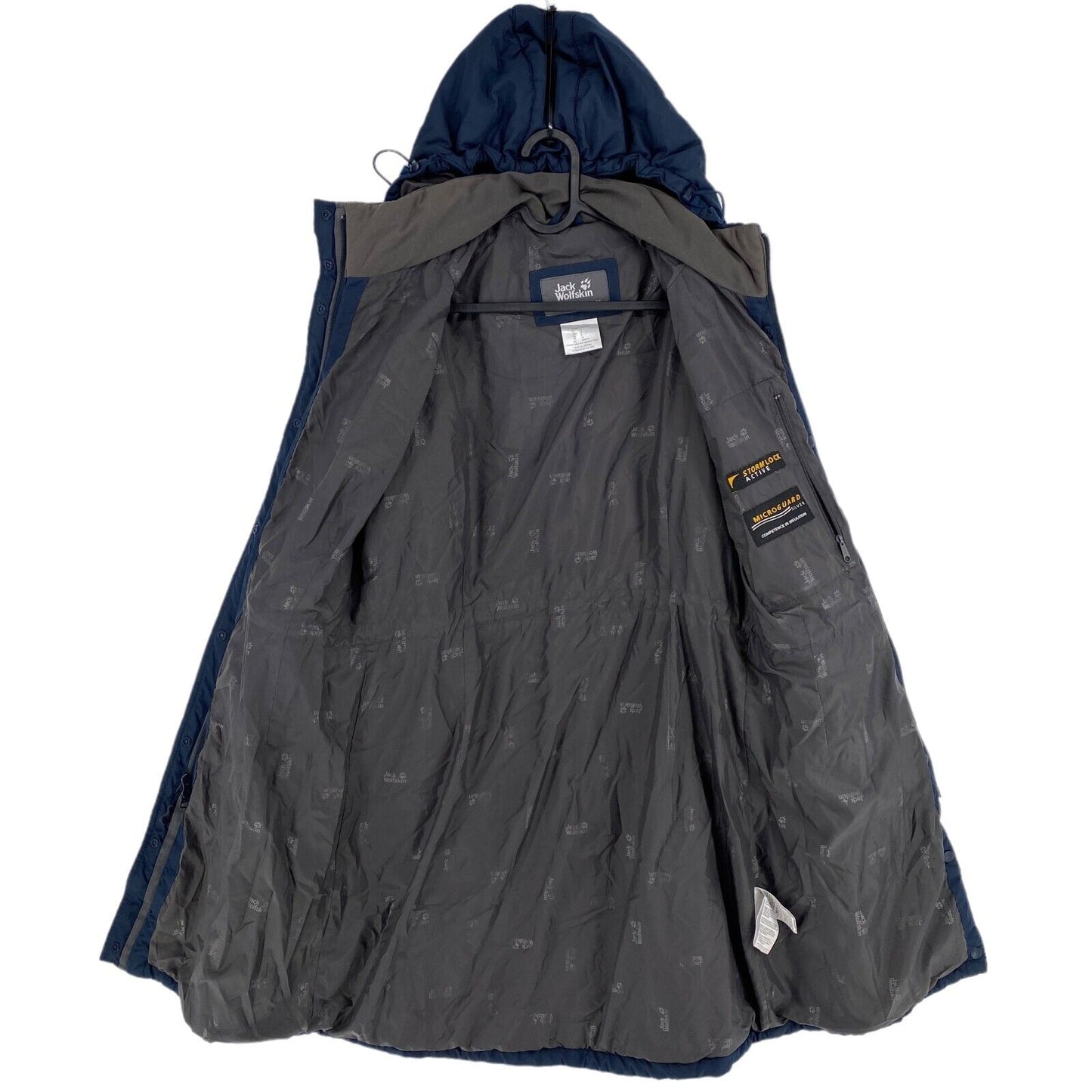 Jack Wolfskin Microguard Silver Navy Blue Hooded Parka Jacket Coat Size S