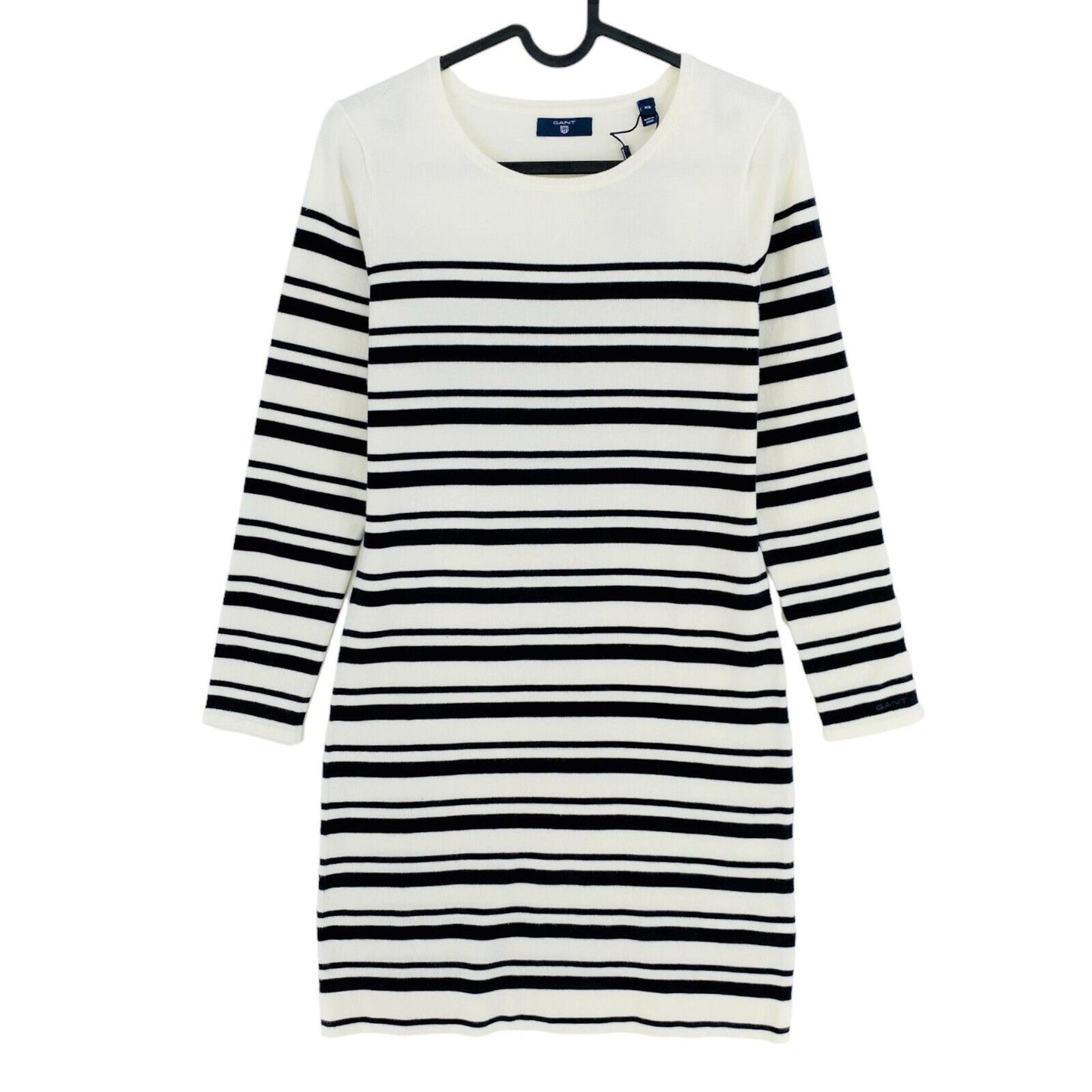 GANT White Breton Stripe Long Sleeves Crew Neck Dress Size XS