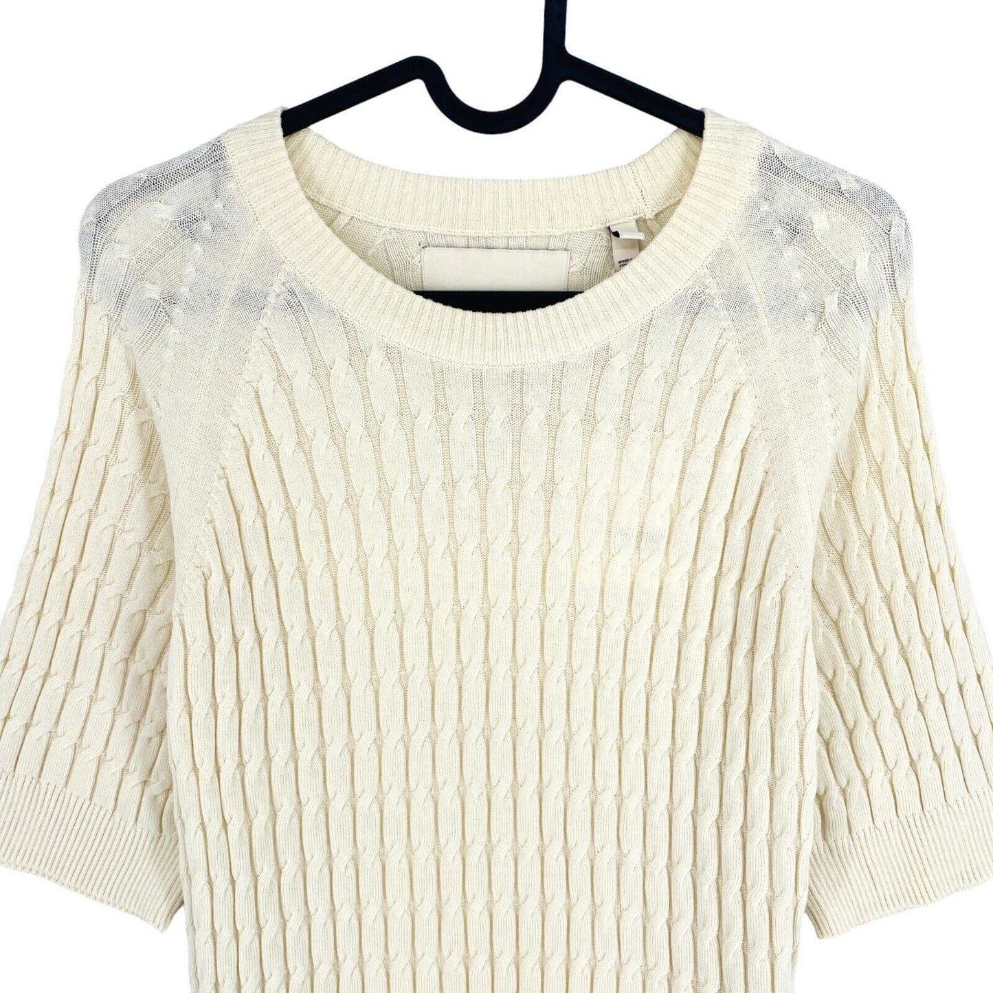 GANT Women Beige Cable Knit Crew Neck SS T Shirt Size M