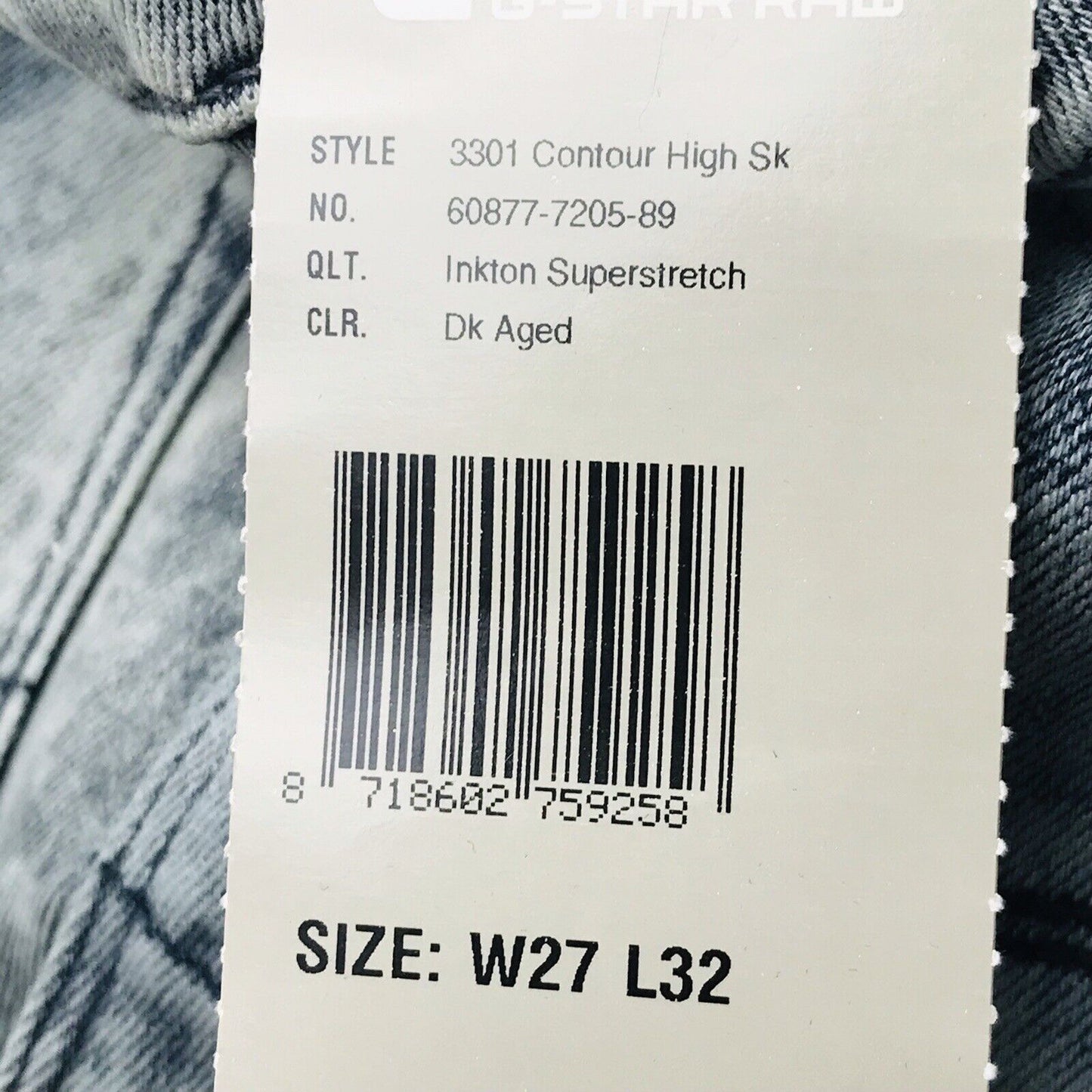 G-STAR RAW 3301 CONTOUR HIGH Women Blue Grey High Waist Skinny Fit Jeans W27 L32