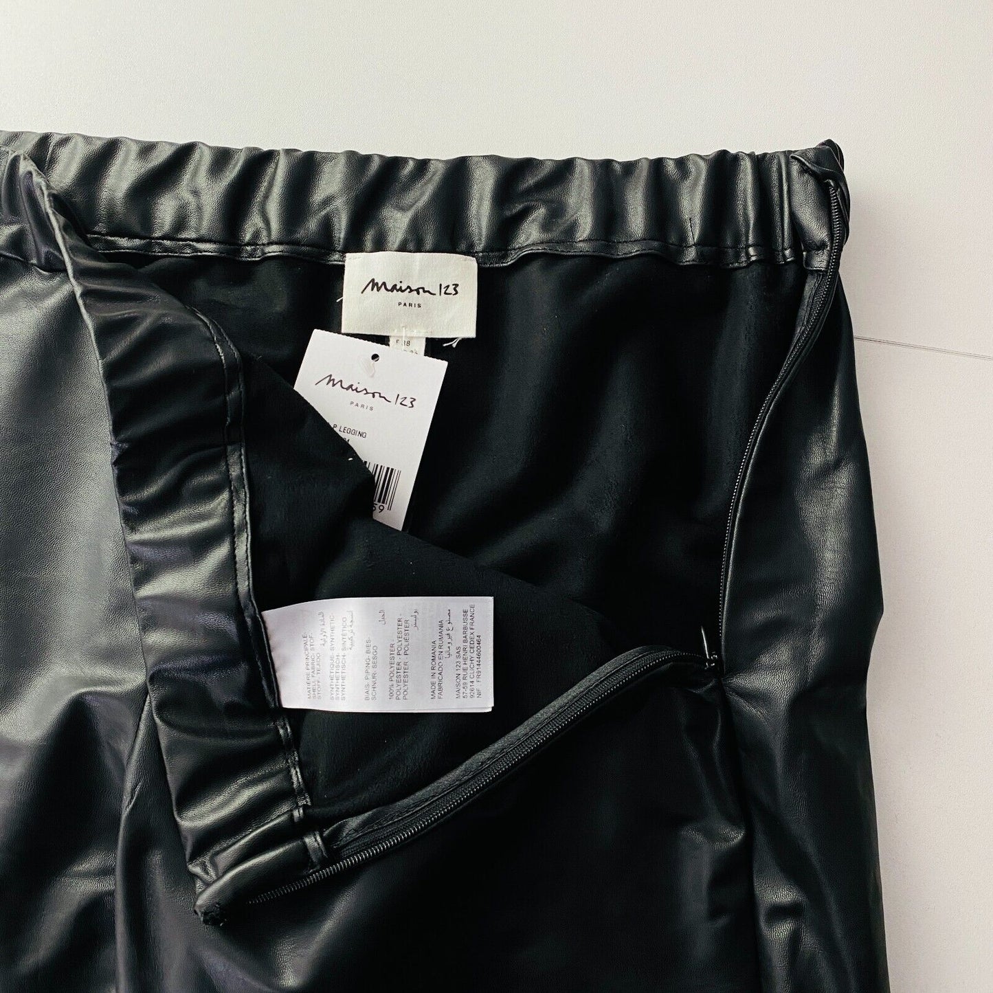 Maison 123 Women Black Slim Fit Eco Leather Trousers Size EUR 38 W28