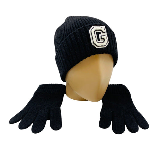 GANT Women Black Wool Blend Knit Beanie Hat & Gloves Gift Set One Size