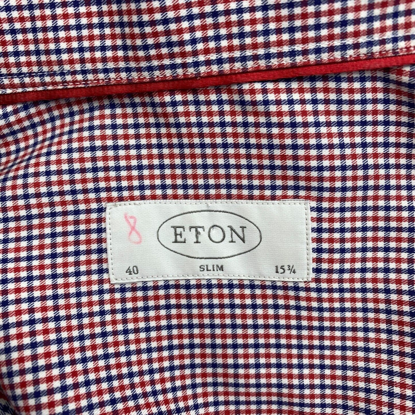 ETON Men Red Checked Slim Fit Shirt Size M 40 15.75