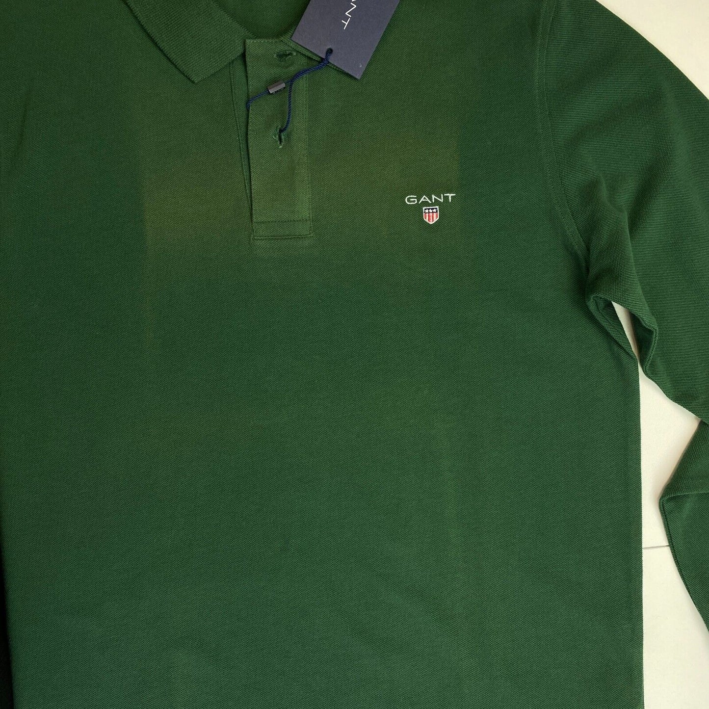 GANT Dark Green Pique Rugger Long Sleeves Polo Shirt Size S