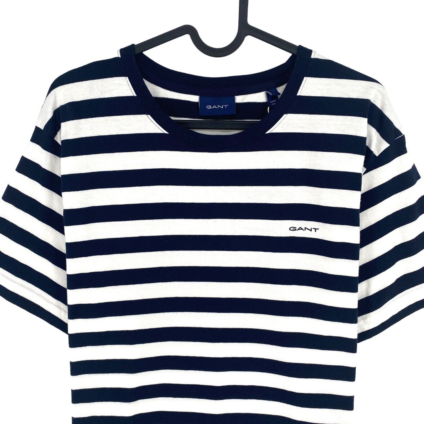 GANT Men Navy Blue Striped Crew Neck Short Sleeves T Shirt Size L