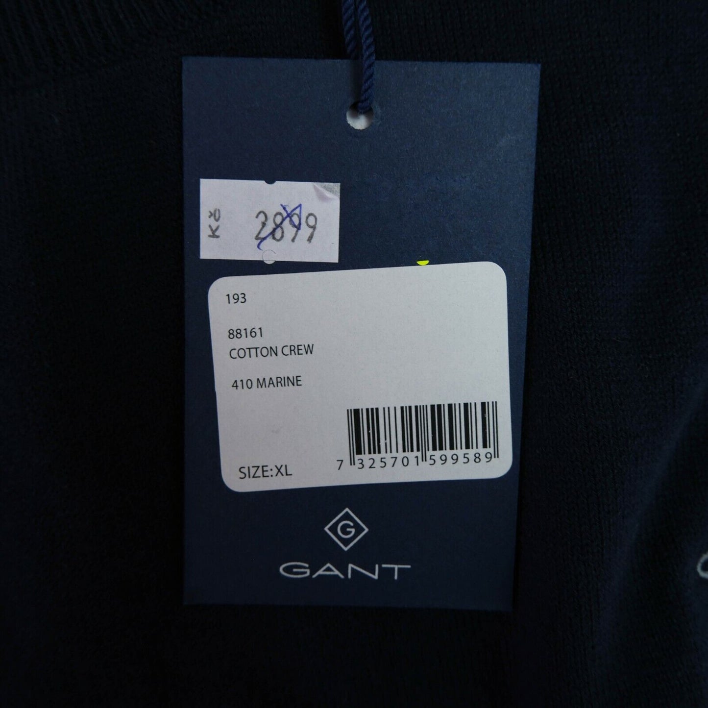 GANT Bleu Marine 100% Coton Crew Neck Jumper Pull Taille XL