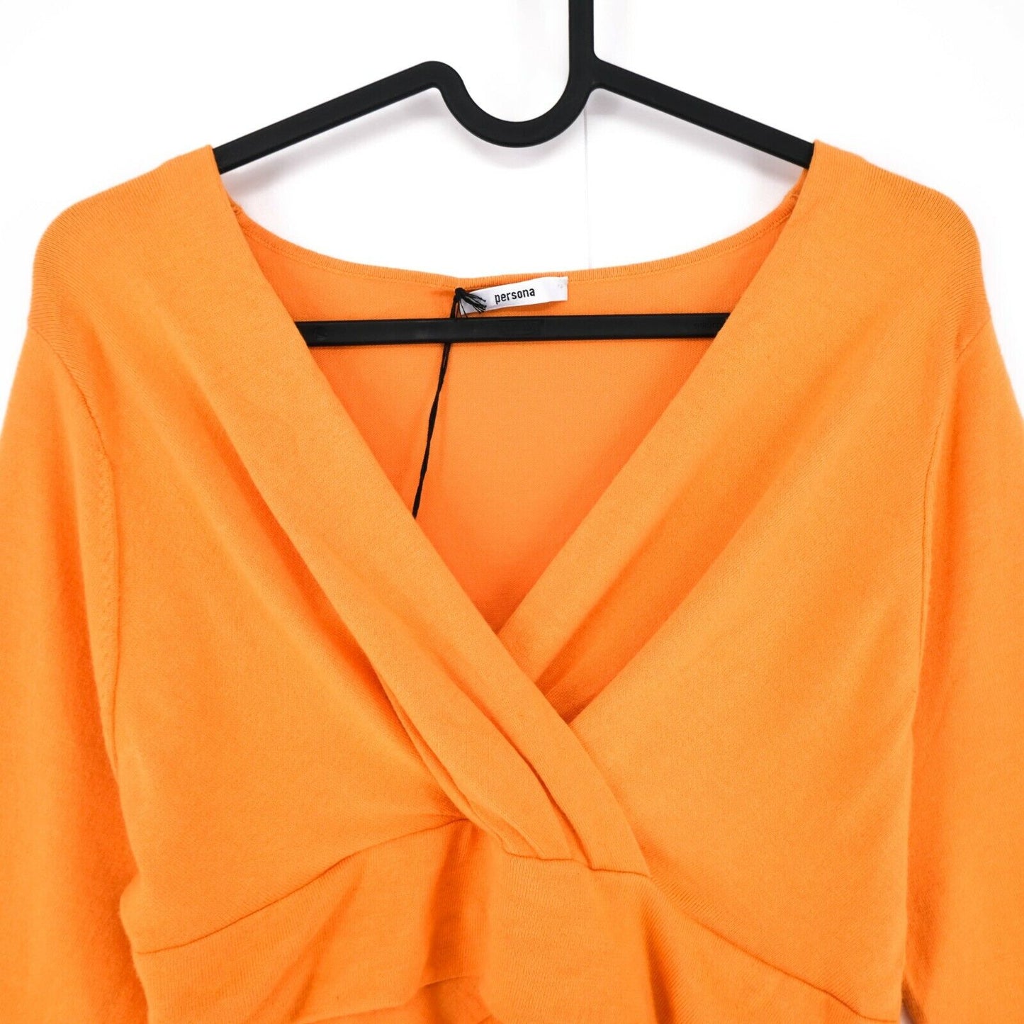 Persona Orange V Neck 3/4 Sleeves Top T Shirt Blouse Size S