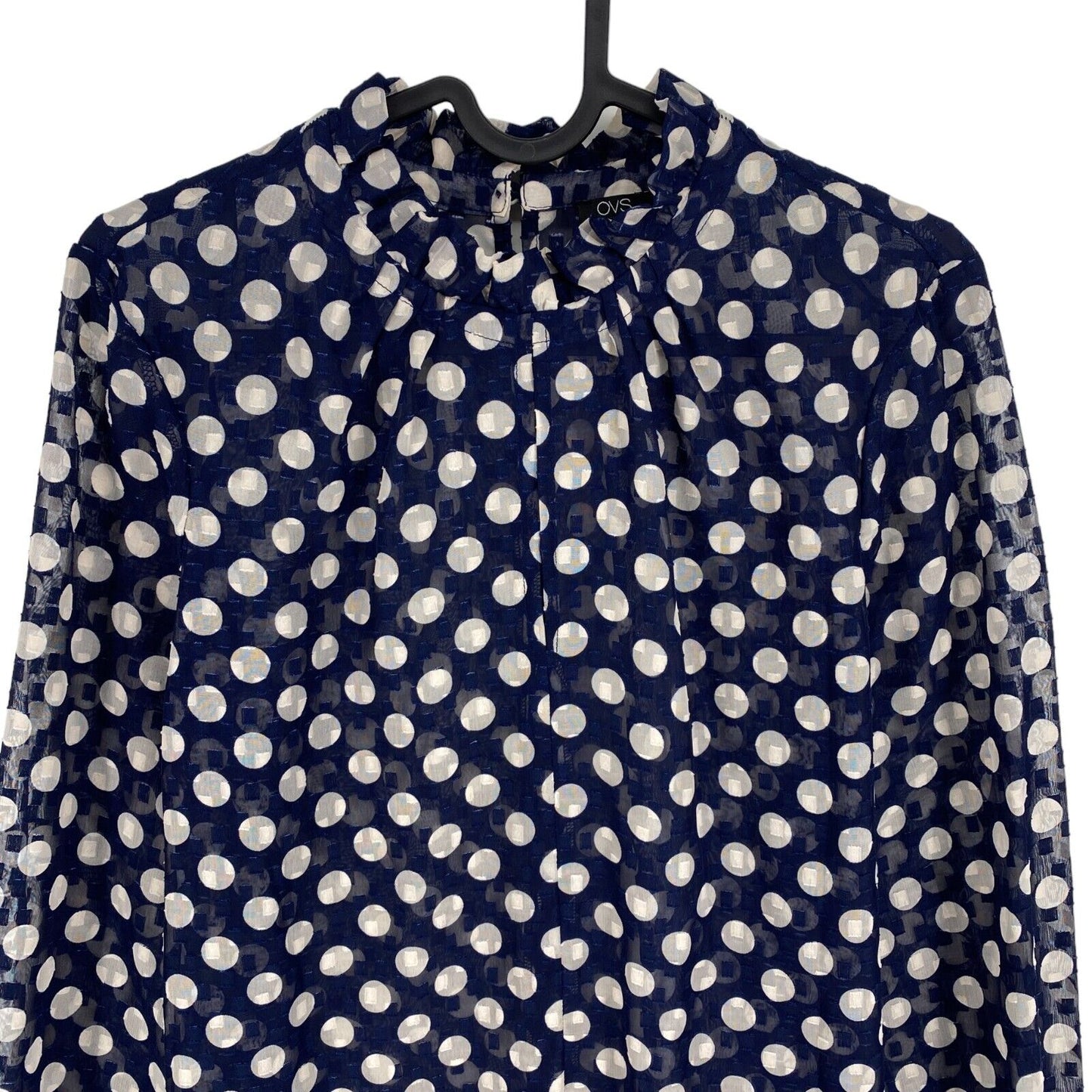 OVS Women Navy Blue Big Dot Print Long Sleeves Blouse Size EU 38 UK 10 US 8