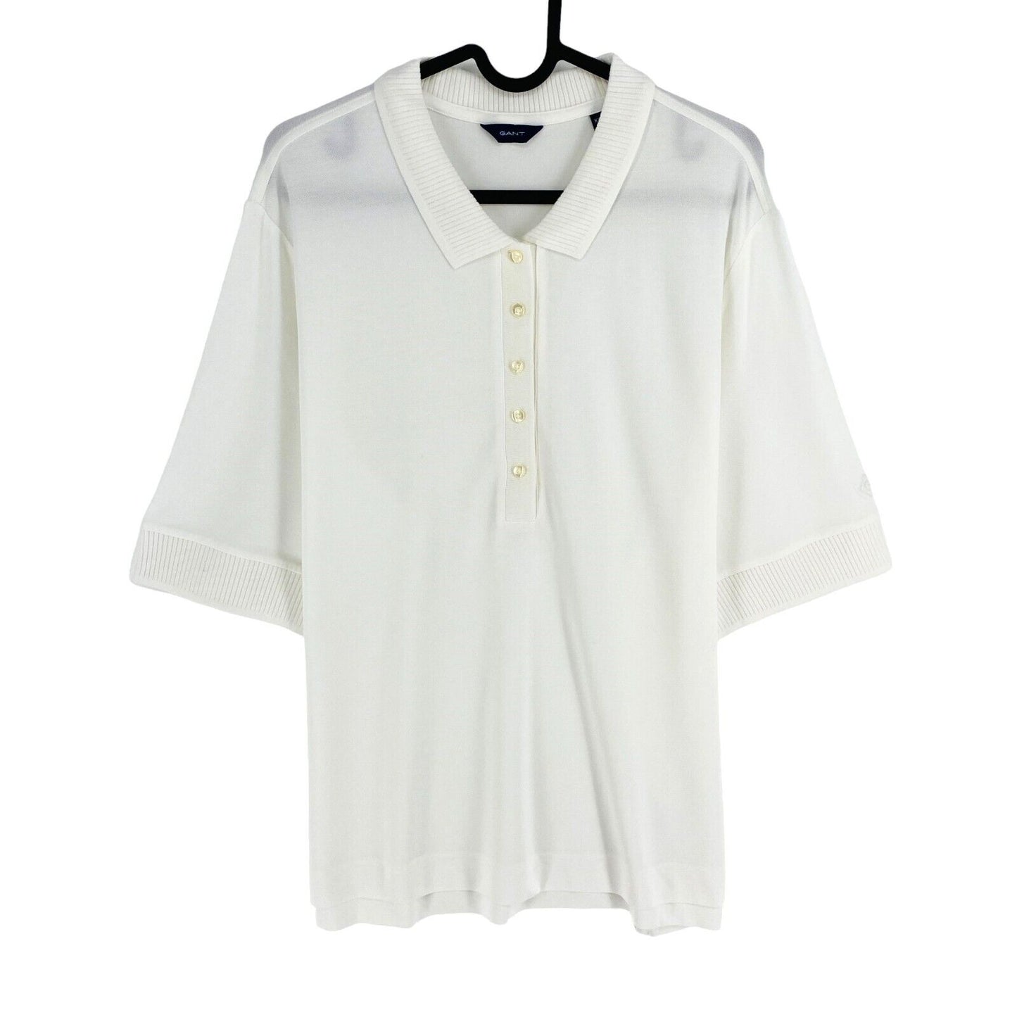 GANT Women White Reg Detail Collared Short Sleeves Polo Shirt Size 2XL XXL