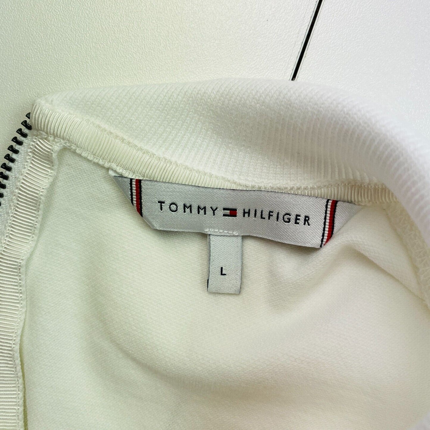 Tommy Jeans White Zip Back Logo T Shirt Size L