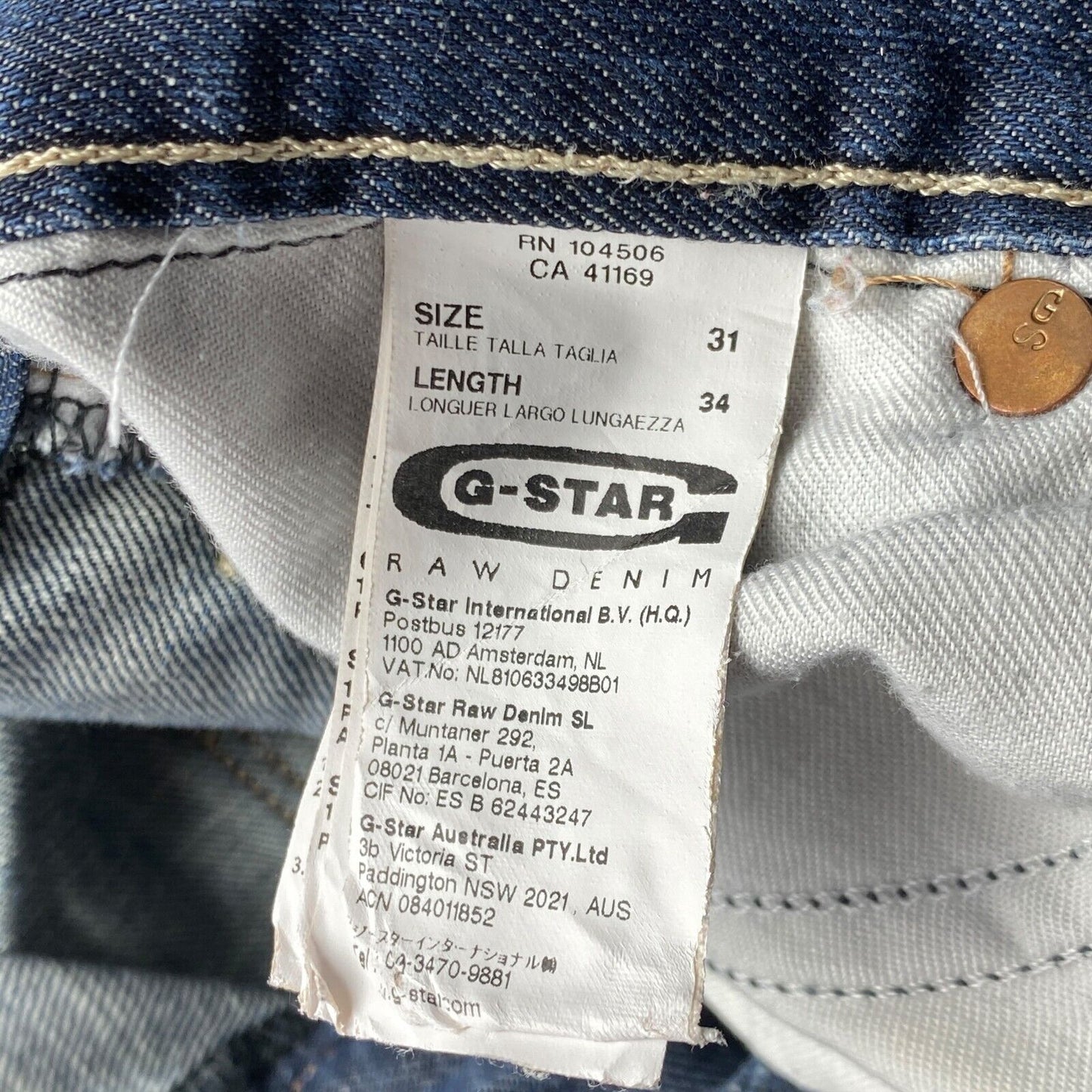 G-STAR 3301 LUMBER Dark Blue Classic Regular Straight Fit Jeans W31 L34