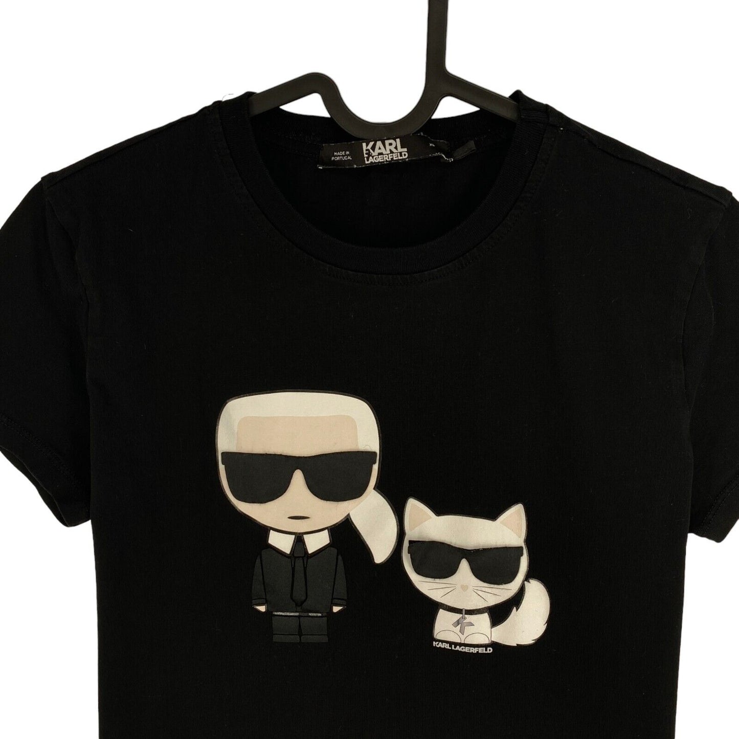 KARL LAGERFELD Women Black Ikonik Couple Crew Neck T Shirt Size XS