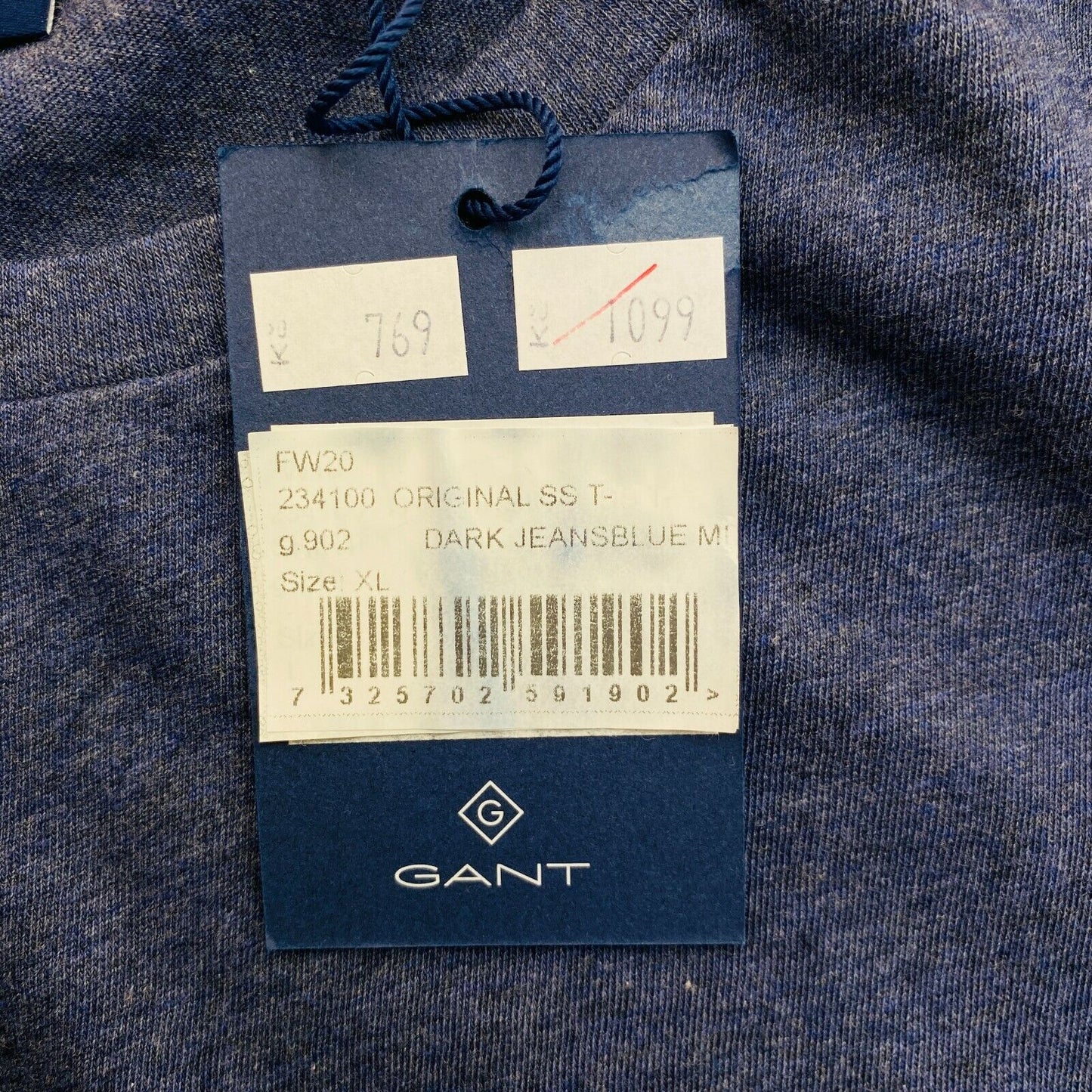 GANT Blue Original Crew Neck T Shirt Size XL