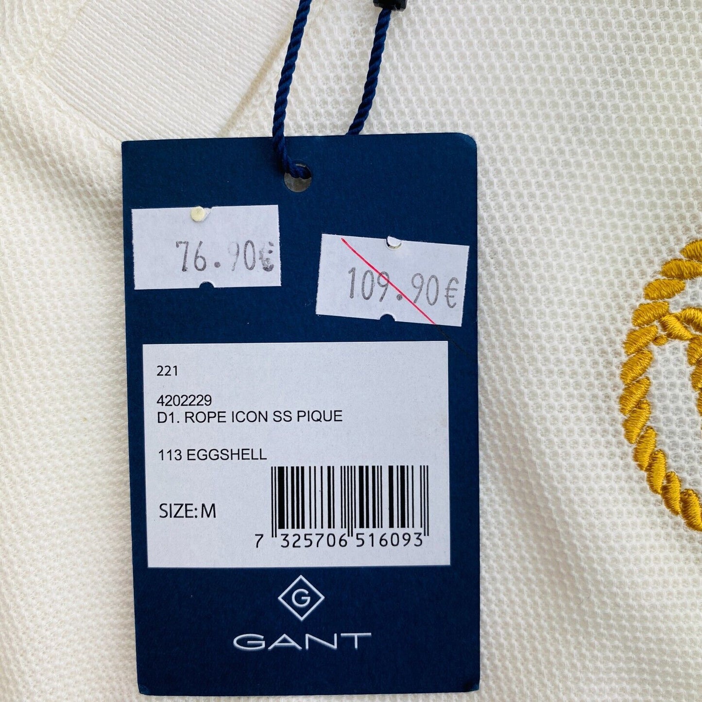 GANT White Rope Icon Pique Polo Shirt Size M