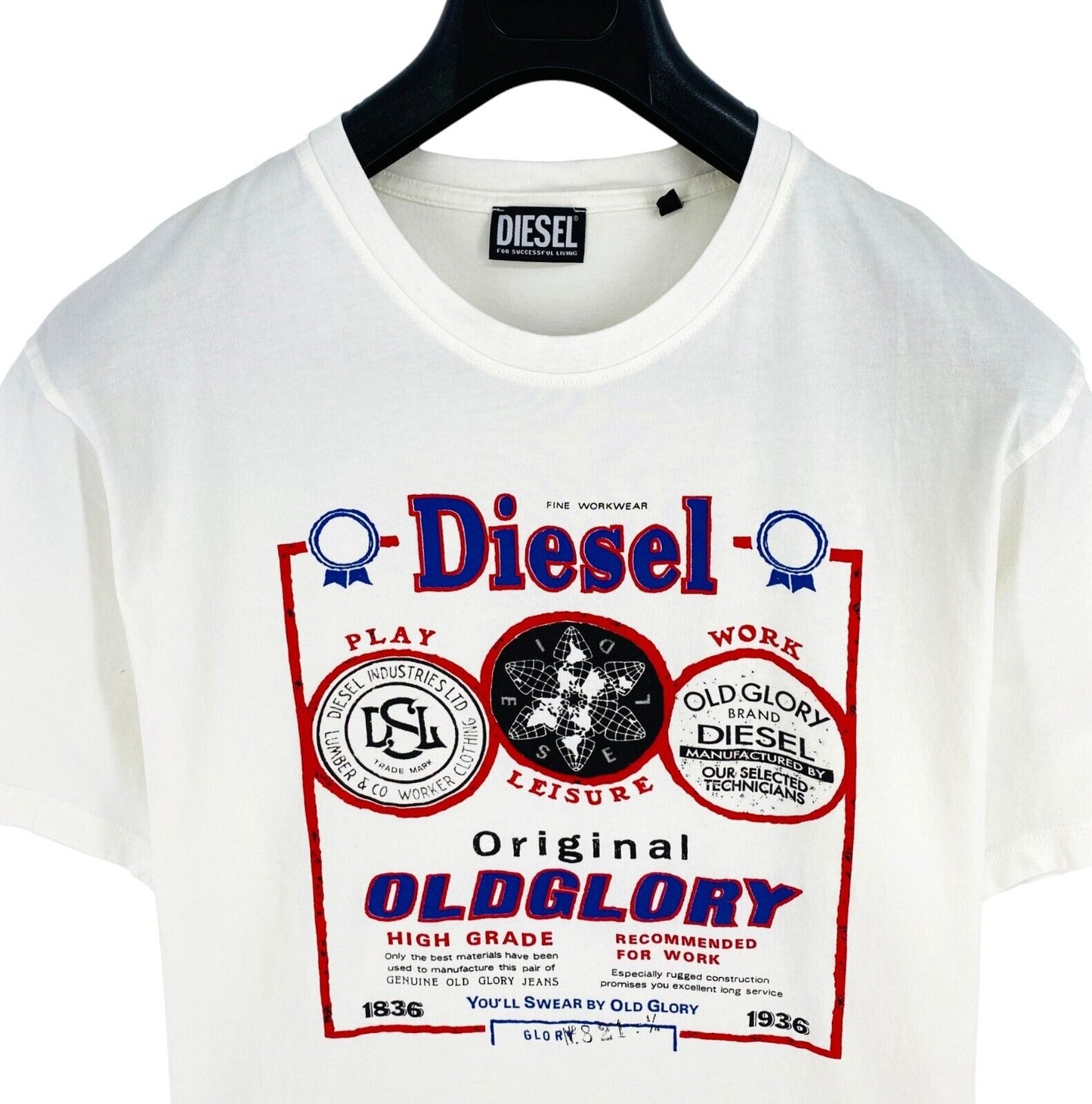 DIESEL Men White T-JUST-E36 Crew Neck T Shirt Size 3XL XXXL